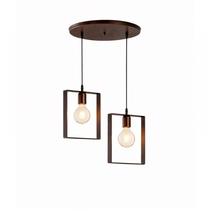 NG Lighting Κρεμαστό Φωτιστικό Οροφής Χειροποίητο Μεταλλικό Σκουριά Δίφωτο Ε27 25x25cm 2025082